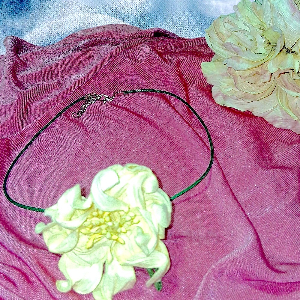 Hand Crafted Green Cord Necklace with Cream Floral Accent